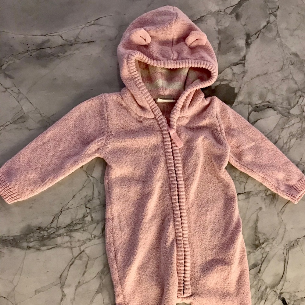 Cuddl Duds Bear Zip-Front Hooded Pram In Pink